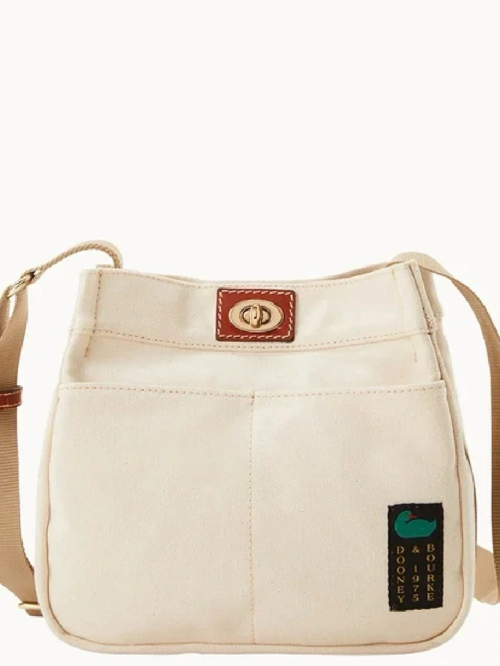 Dooney & Bourke Cream Canvas Messenger Bag with Tan Trim
